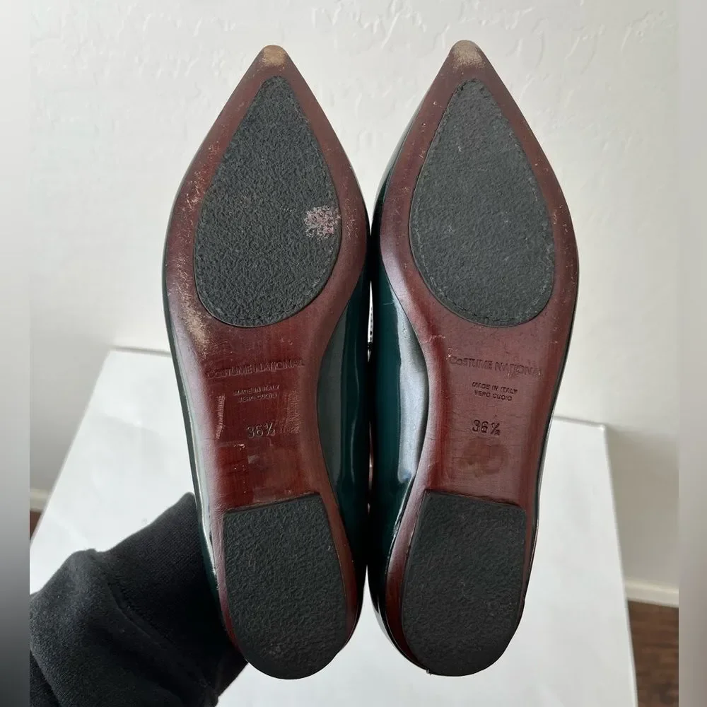 CNC Costume National Teal Pointed-Toe Leather Flats